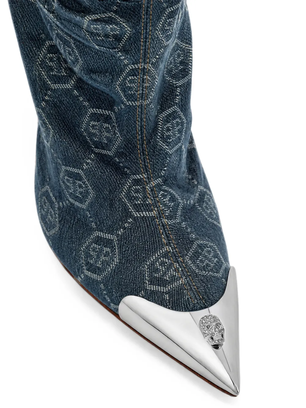Philipp Plein denim boots hi-heels overknees jacquard Blauw