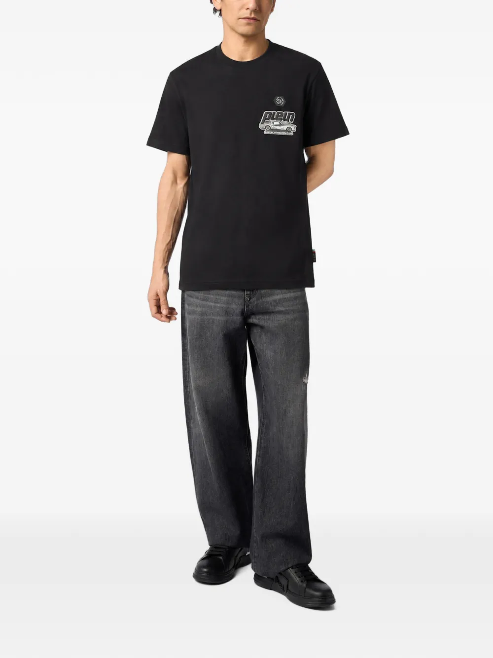 Philipp Plein Jersey T-shirt met ronde hals en print Zwart