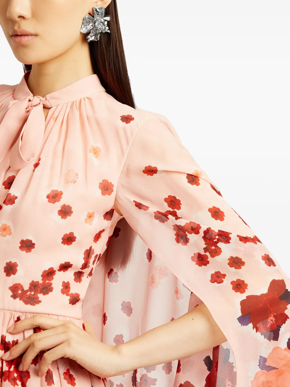 Erdem Tie-detailed Floral-print Silk-georgette Gown In Brown