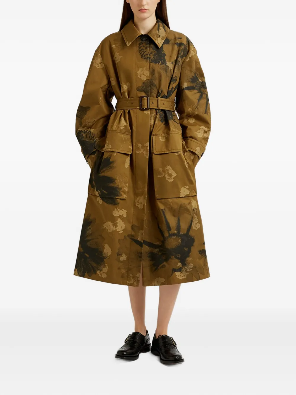 Erdem Womens Floral-graphic Single-breasted Cotton Trench Coat Troubridge Floral Khaki In Multi