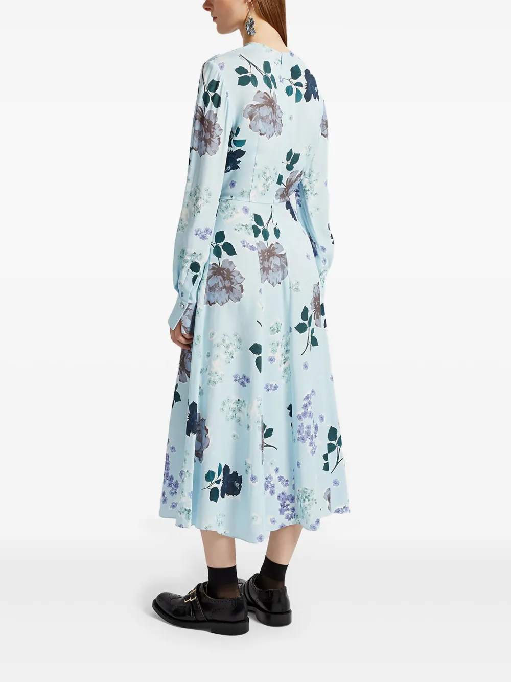 ERDEM A-lijn midi-jurk met lange mouwen Blauw