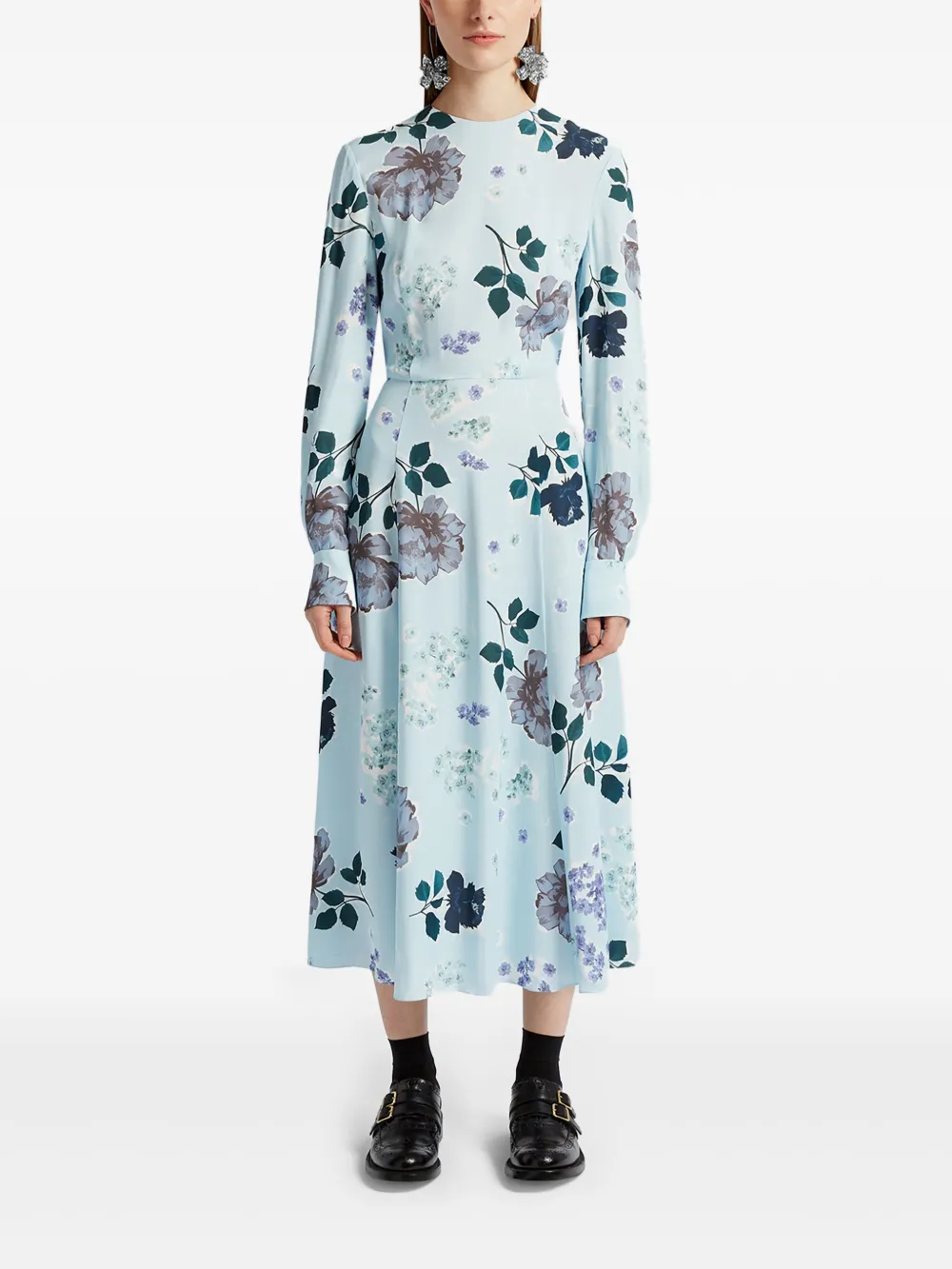 ERDEM A-lijn midi-jurk met lange mouwen - Blauw