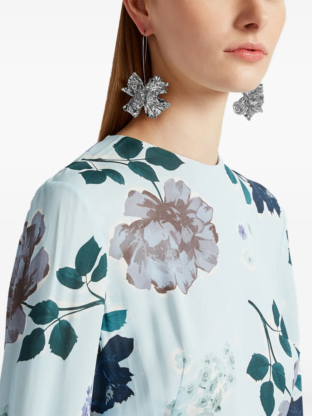 ERDEM A-lijn midi-jurk met lange mouwen Blauw