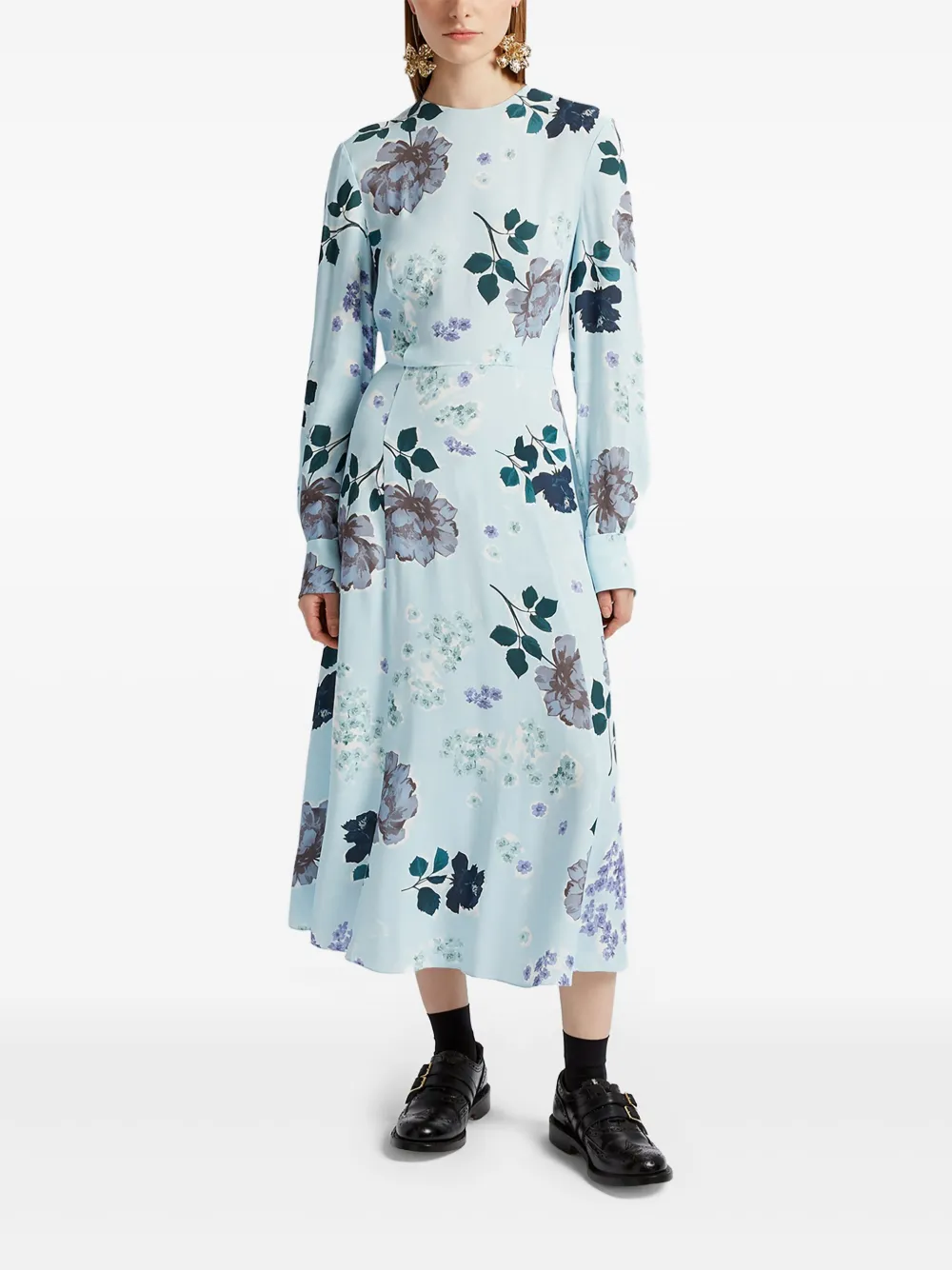 ERDEM A-lijn midi-jurk met lange mouwen Blauw