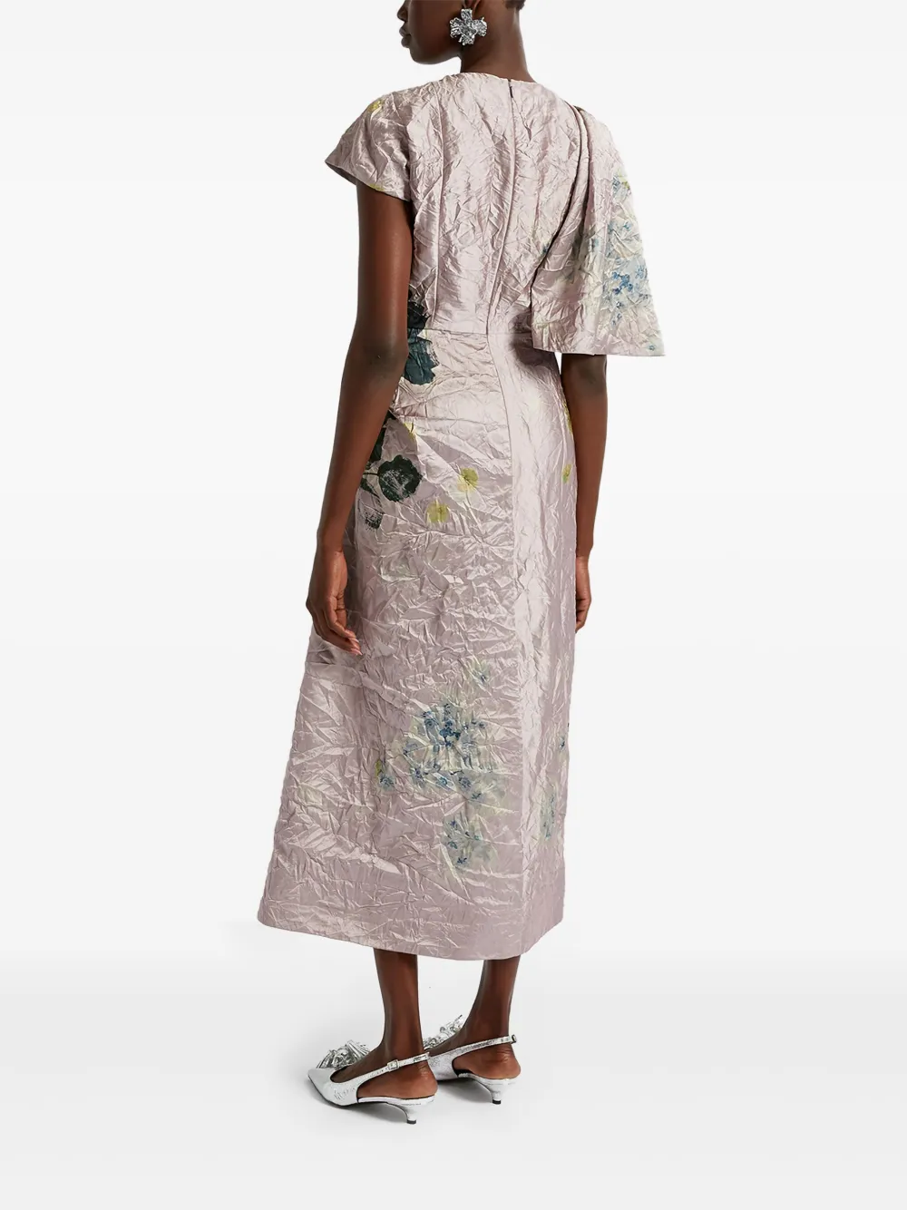 ERDEM SHORT-SLEEVE ASYMMETRIC MIDI DRESS 