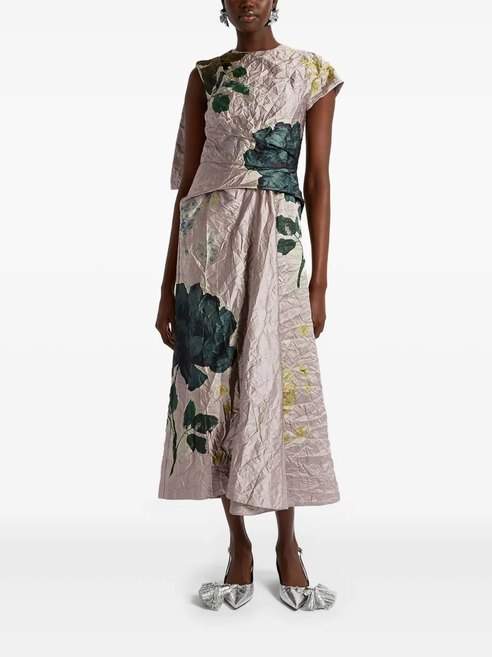 ERDEM SHORT-SLEEVE ASYMMETRIC MIDI DRESS 