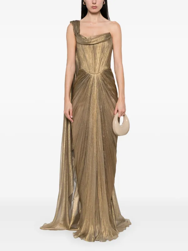 plus size dresses wedding Persephone Pleated Cami Gown - Lumen Gold Satin Sleeveless Maxi Dress main image 0
