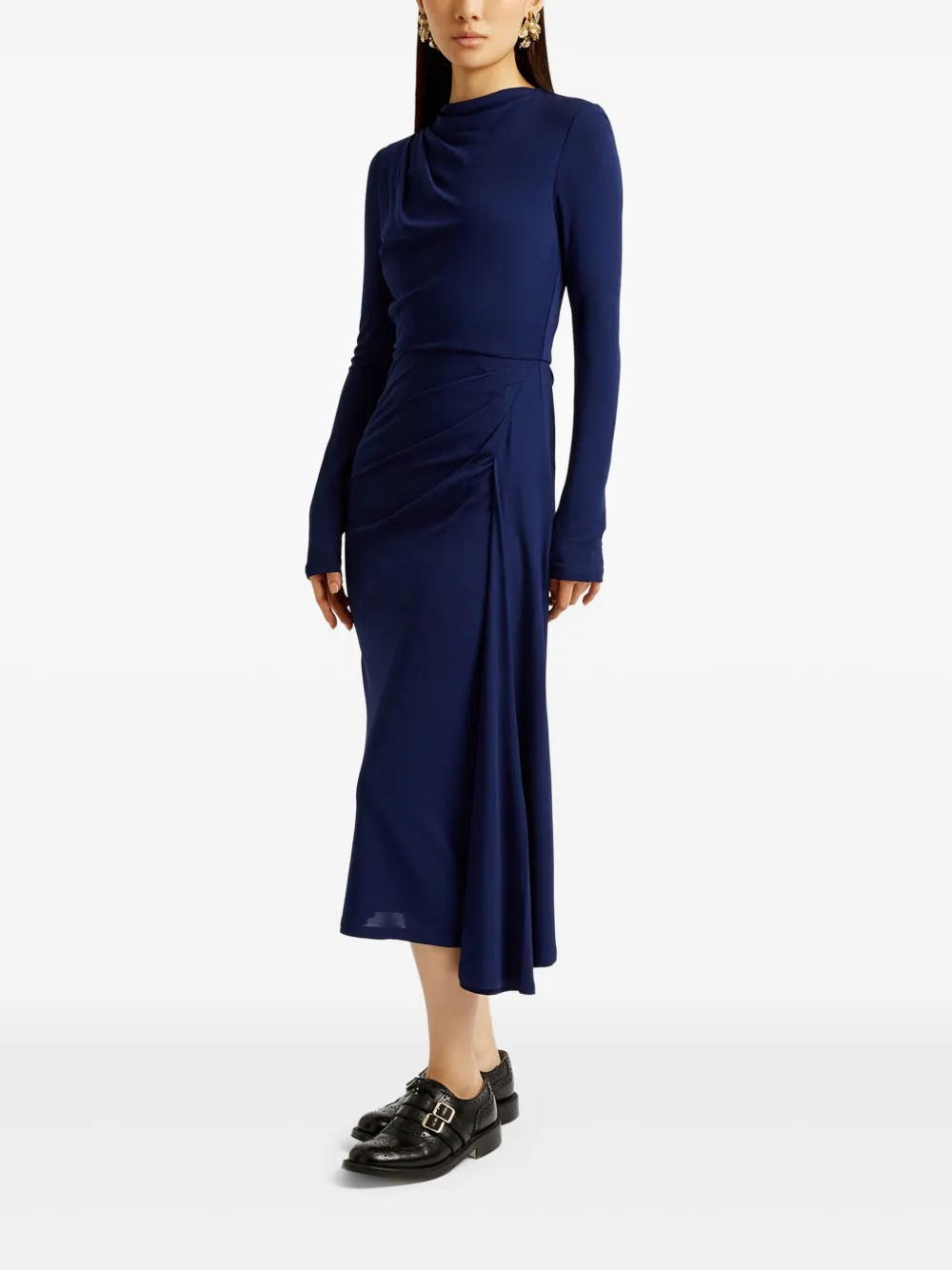 ERDEM Gedrapeerde midi-jurk met lange mouwen - Blauw