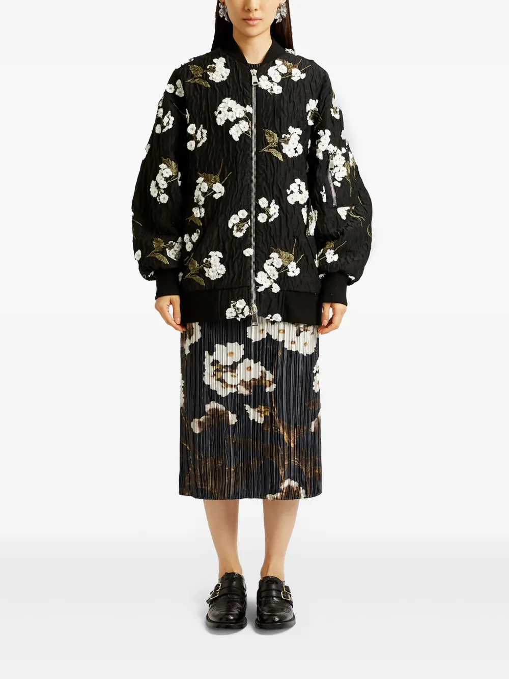 ERDEM Bomberjack met bloemenpatch Zwart