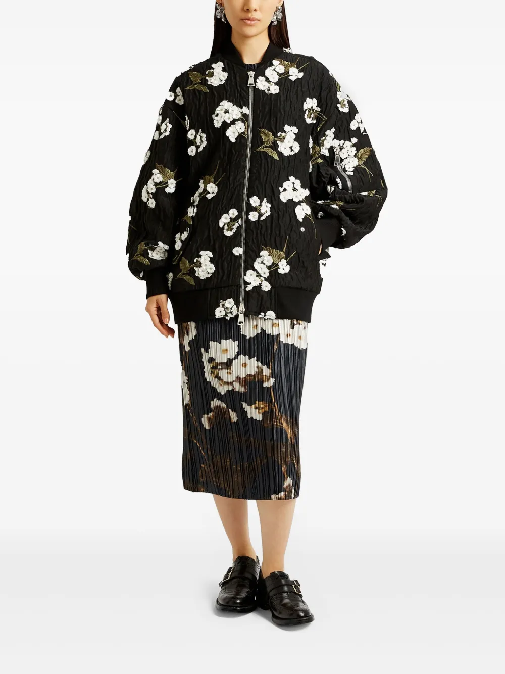 ERDEM Bomberjack met bloemenpatch Zwart