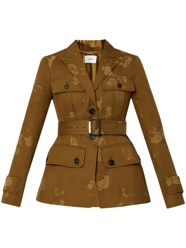Erdem Floral-jacquard Belted Blazer in Green