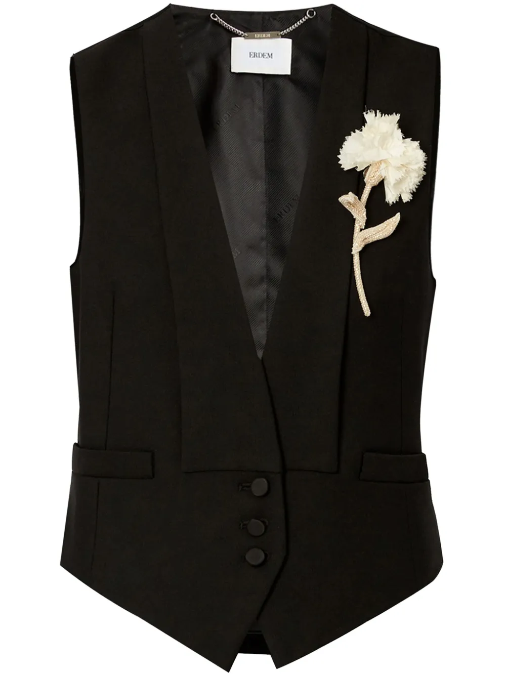 ERDEM Carnation gilet met broche BLACK