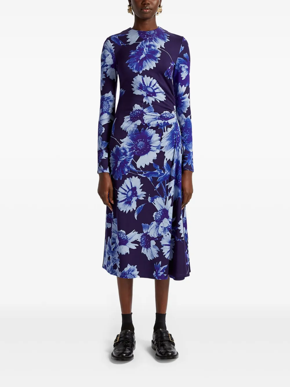 ERDEM Midi-jurk met gedrapeerde hals - Blauw