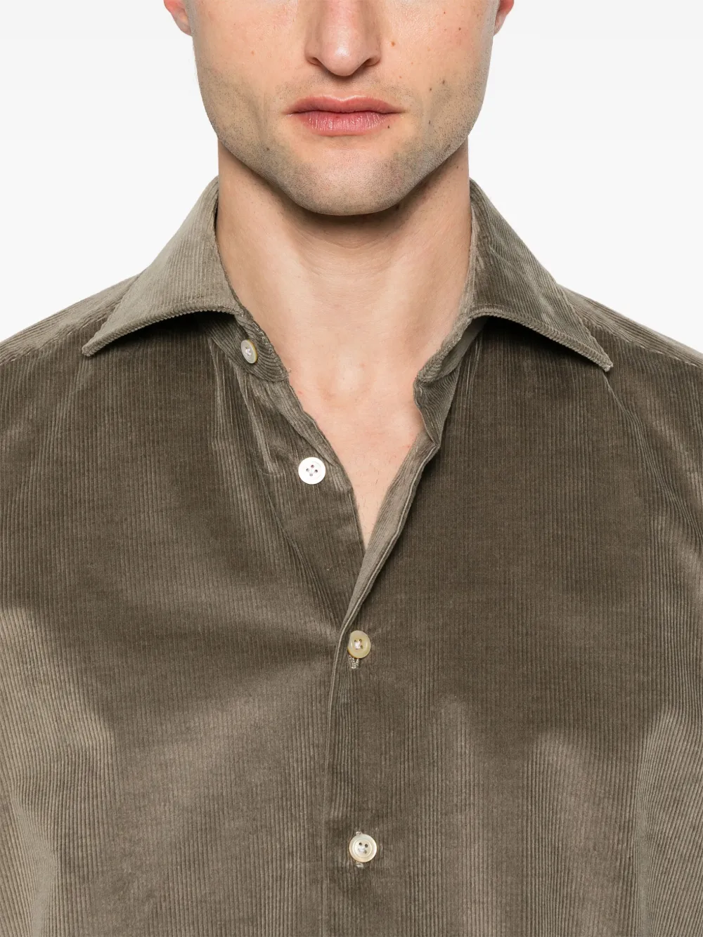 Kiton Ribfluwelen overhemd Groen