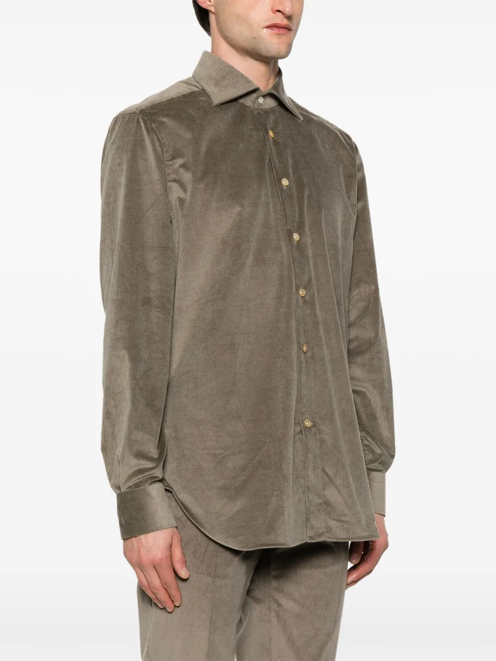 Kiton Ribfluwelen overhemd Groen