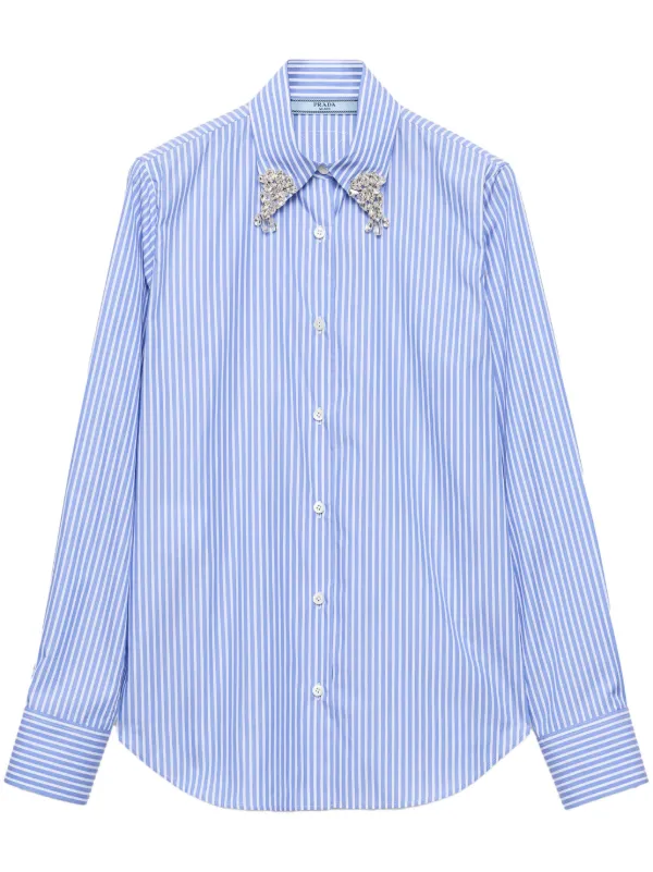 Prada Embroidered Stripe Shirt in Blue