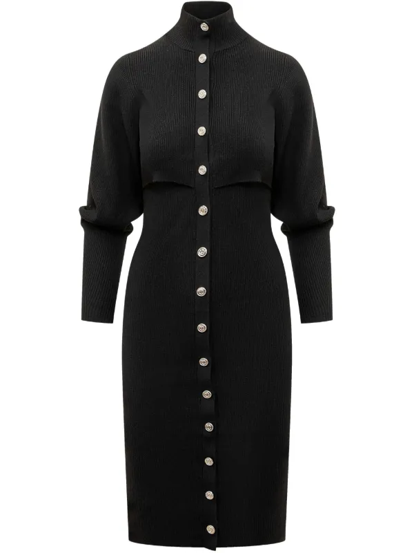 PINKO Gebreide Jurk Met Knopen Zwart FARFETCH NL