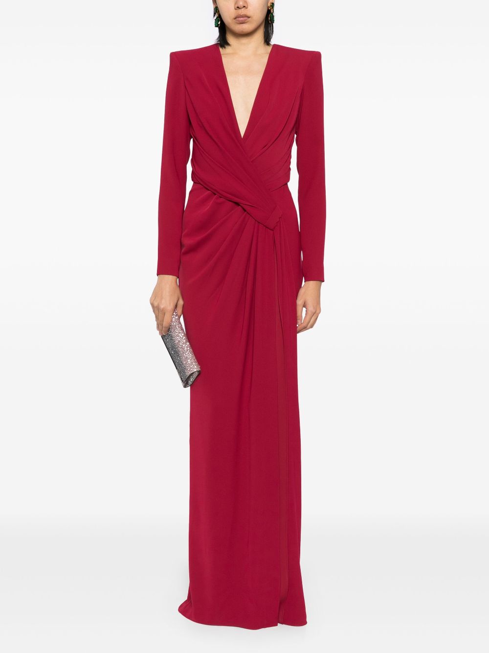 Zuhair Murad plunge neck long sleeves gown - Rood