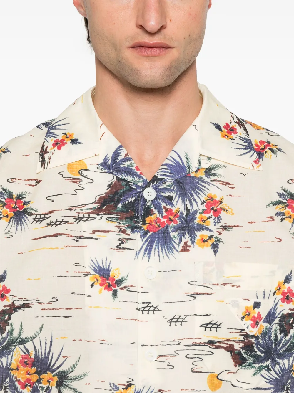 Prada T-shirt met zonsondergangprint Beige