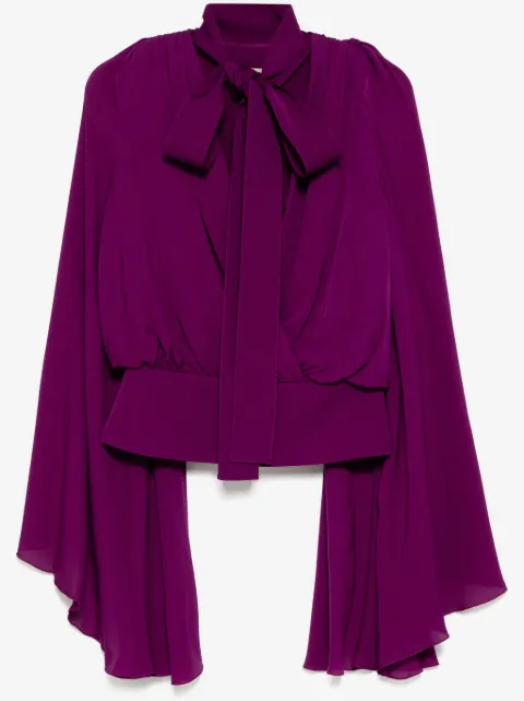 Elie Saab V plunge cape sleeves top