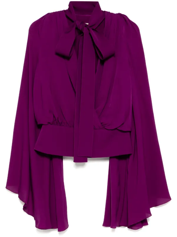 Elie Saab V Plunge Cape Sleeves Top in Purple