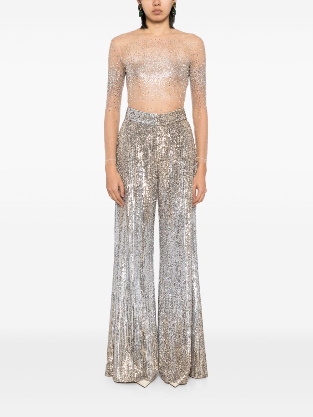 Elie Saab gradient-sequinned trousers - Zilver