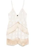 PatBO crochet plunge mini dress - Neutrals