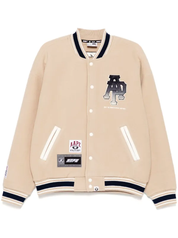 A BATHING APE エイプ Varsity Jacket AAPE BY *A BATHING APE® Logo Varsity Jacket | Neutrals | FARFETCH RO
