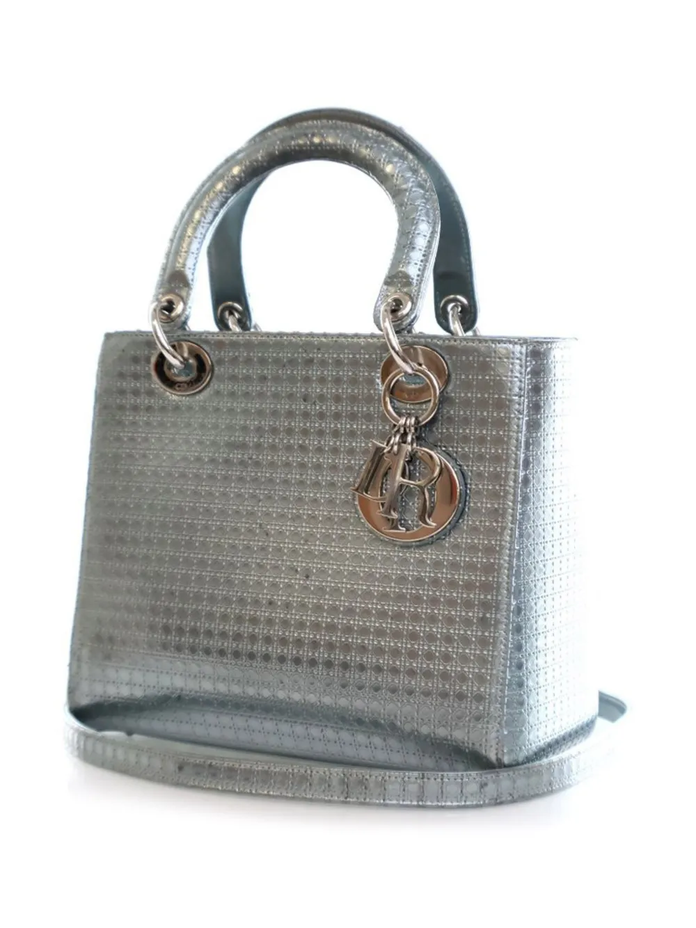 Christian Dior Pre-Owned 2015 Medium Patent Microcannage Lady Dior satchel - Zilver