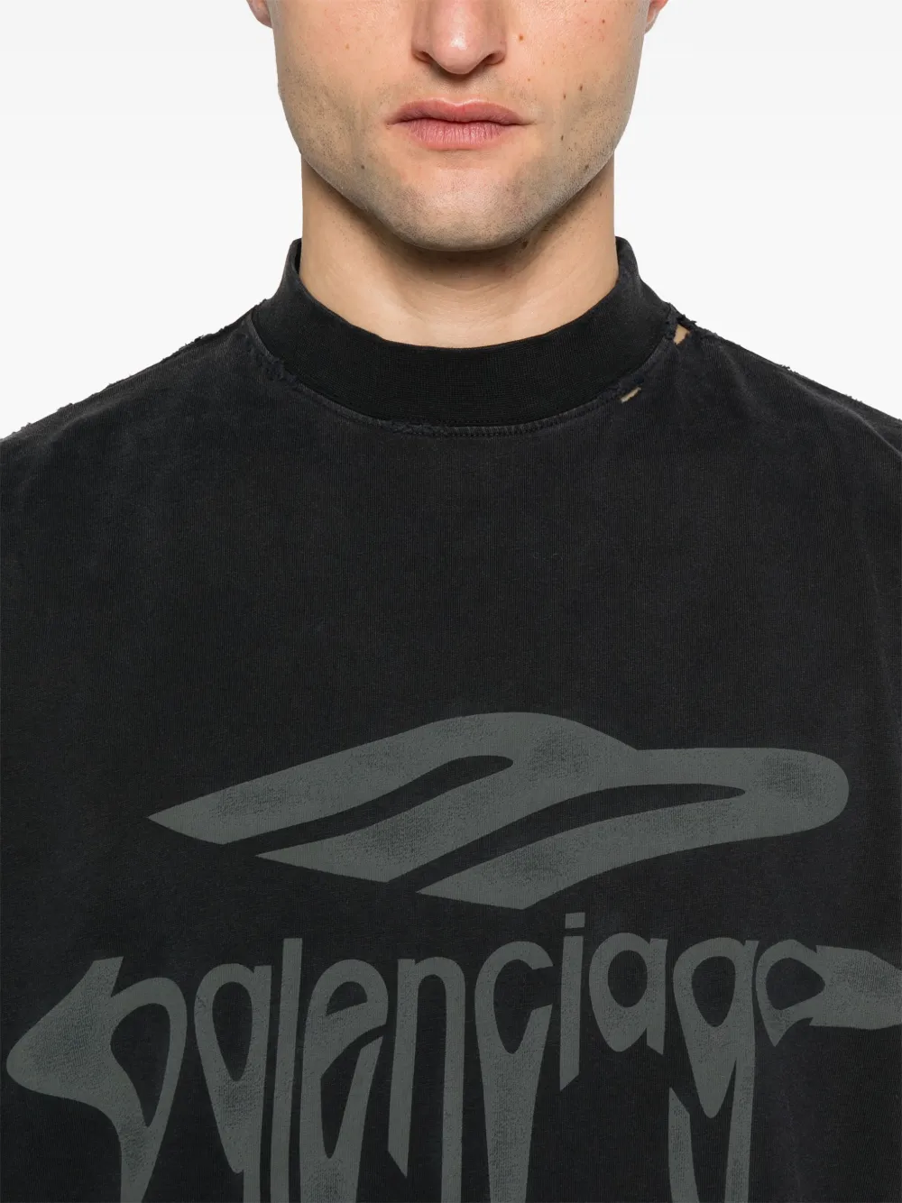 Balenciaga 3d Liquified Effect Cotton T-shirt In Black