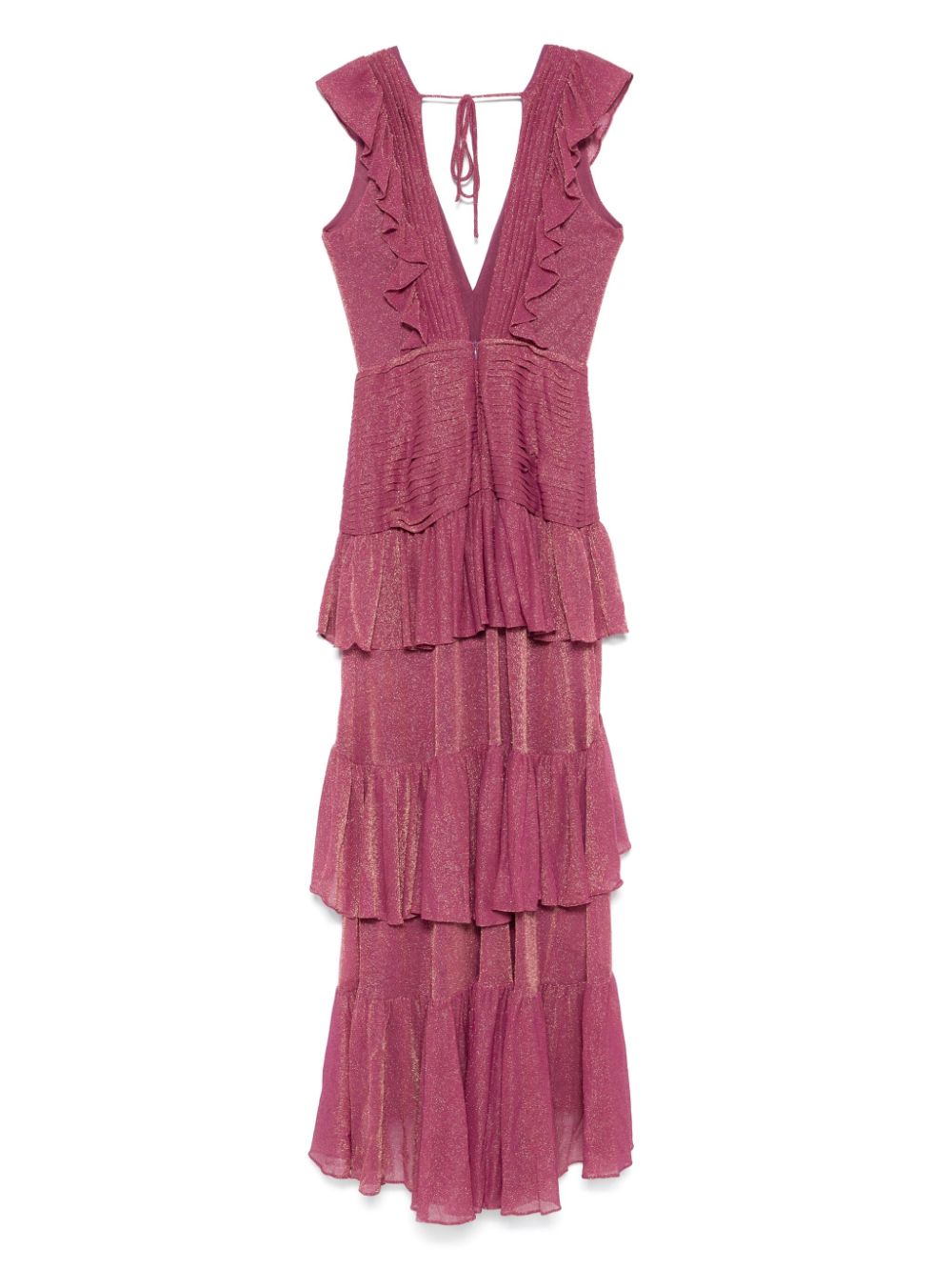 PatBO Metallic maxi-jurk met ruches - Roze