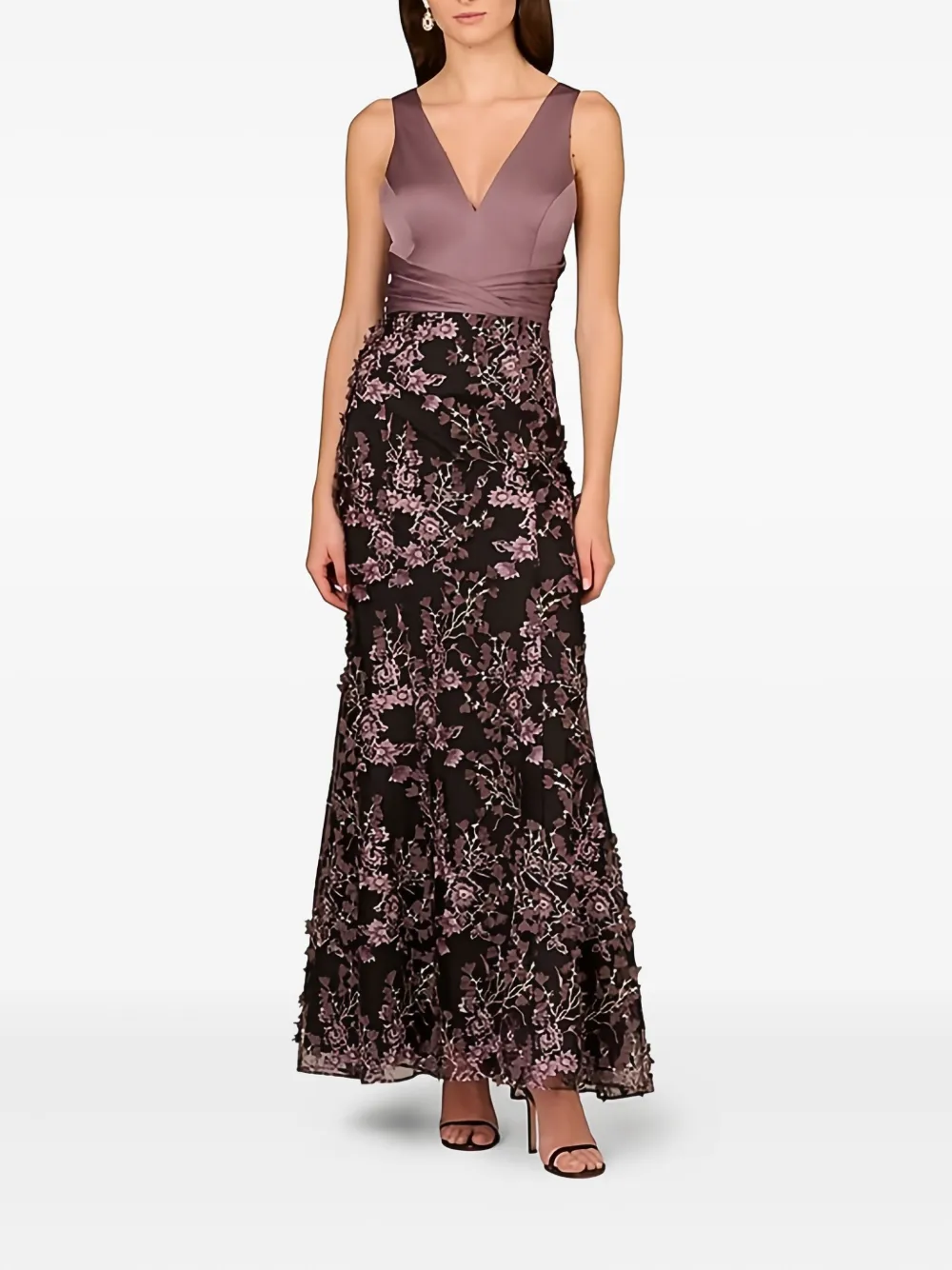 Aidan Mattox floral-embroidered satin dress | Brown | Image 1