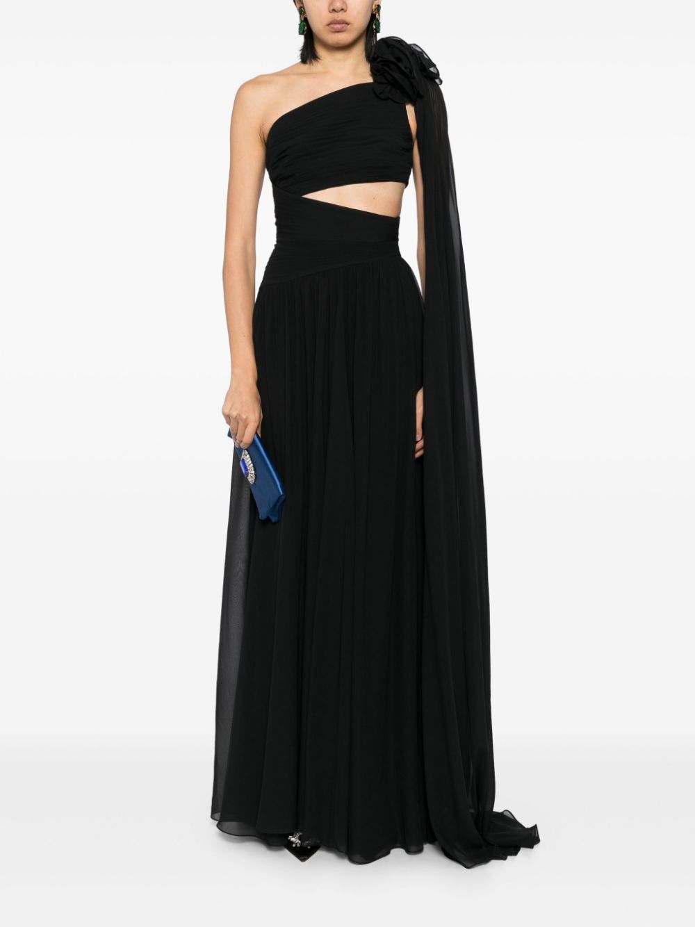 Elie Saab asymmetric silk gown - Zwart