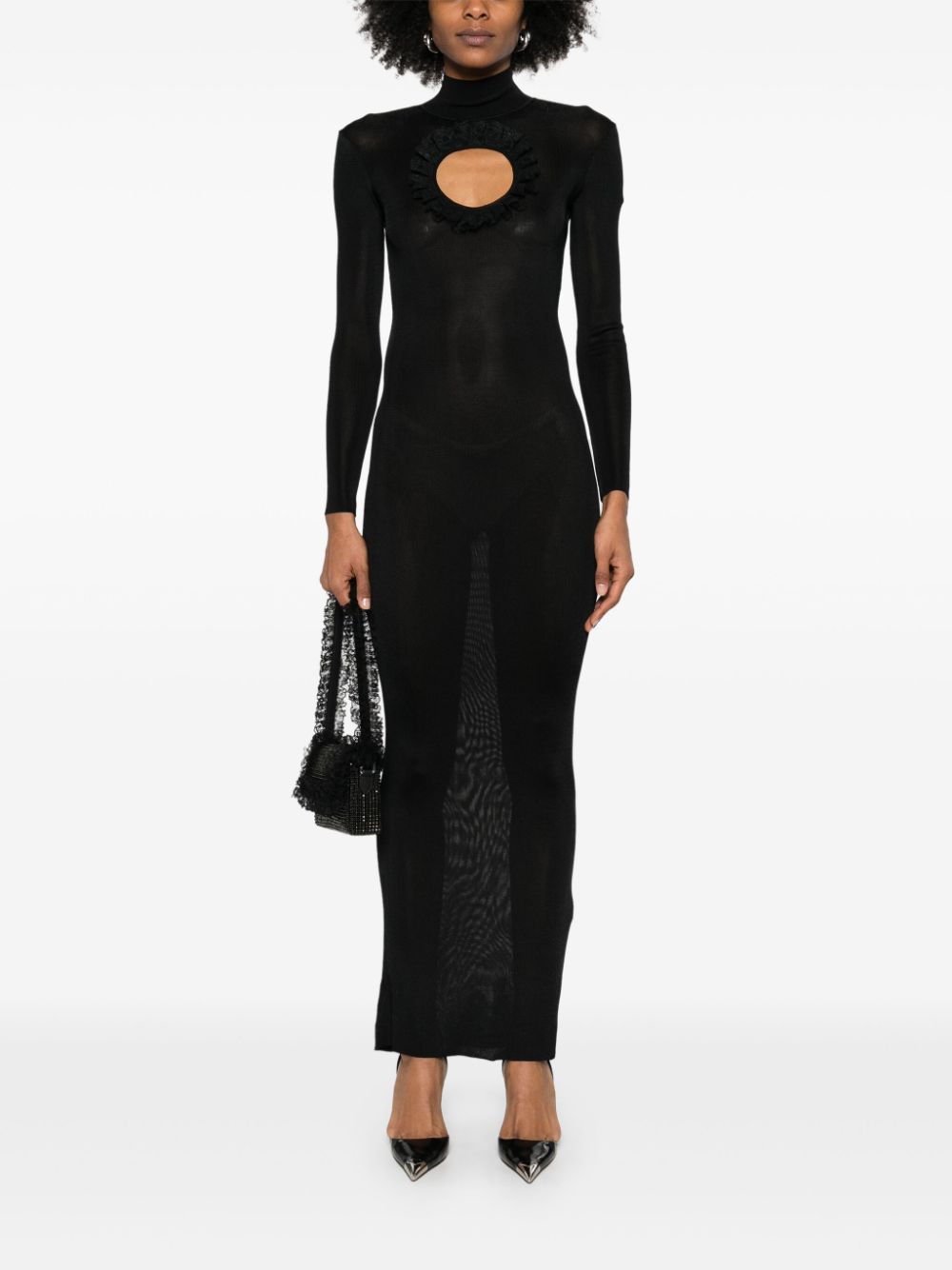 Self-Portrait cut out-detail knitted maxi dress - Zwart