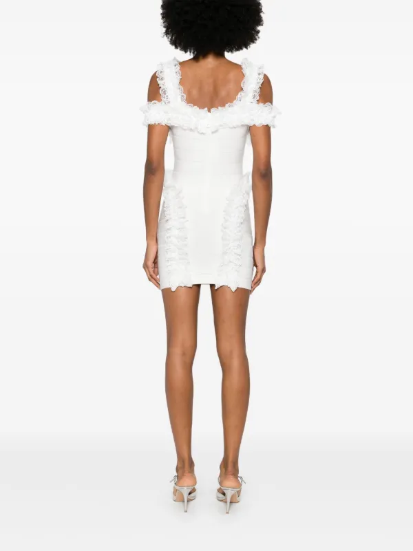 ワンピース SELF PORTRAIT Christopher kane knitted dress ruffles Bianco self-portrait x Christopher Kane Knit Ruffle Mini Dress in