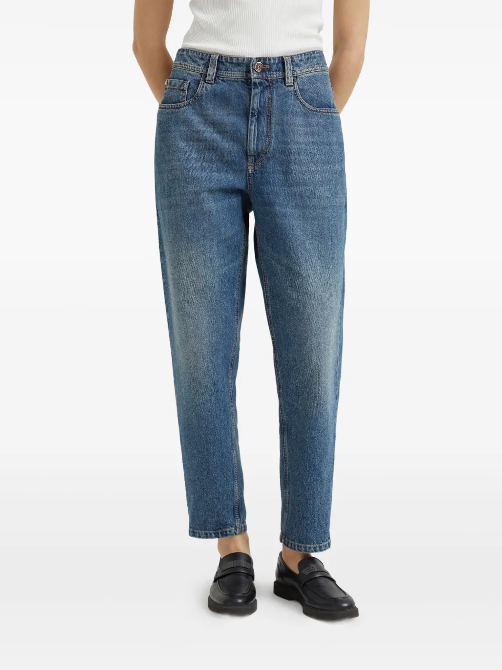 Brunello Cucinelli Jeans met logopatch Blauw