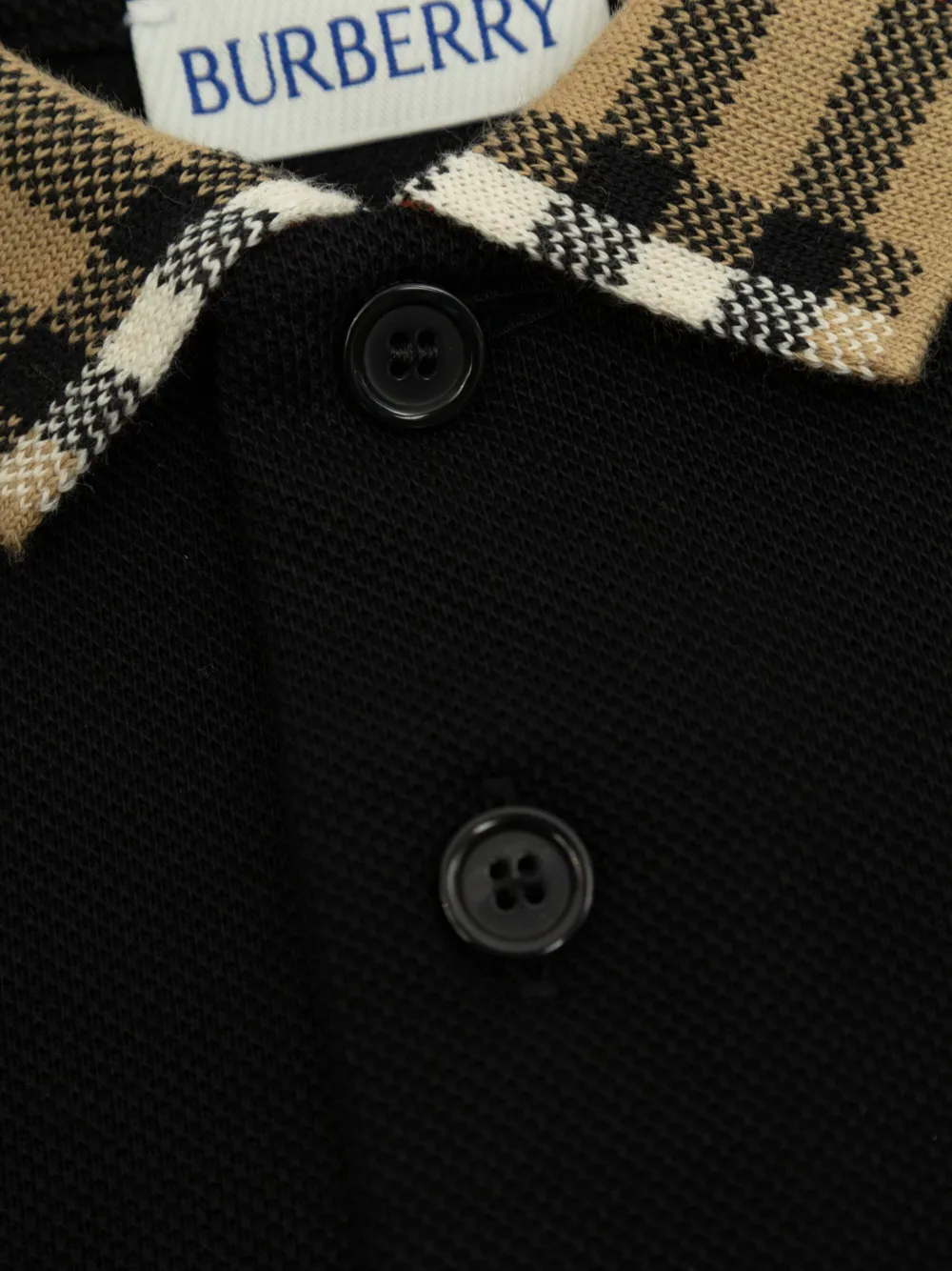 Burberry Kids Katoenen poloshirt met geruite kraag Zwart