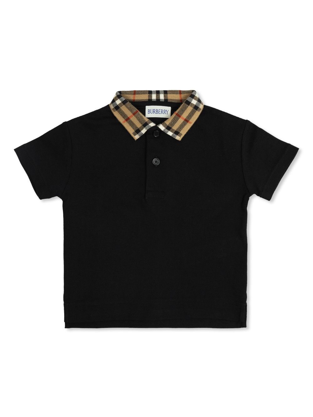 Burberry Kids Katoenen poloshirt met geruite kraag Zwart