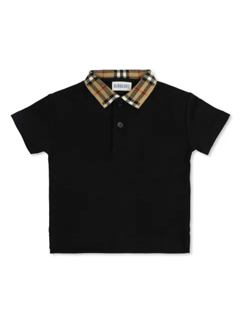 Burberry Kids قميص بولو قطن بياقة كاروهات