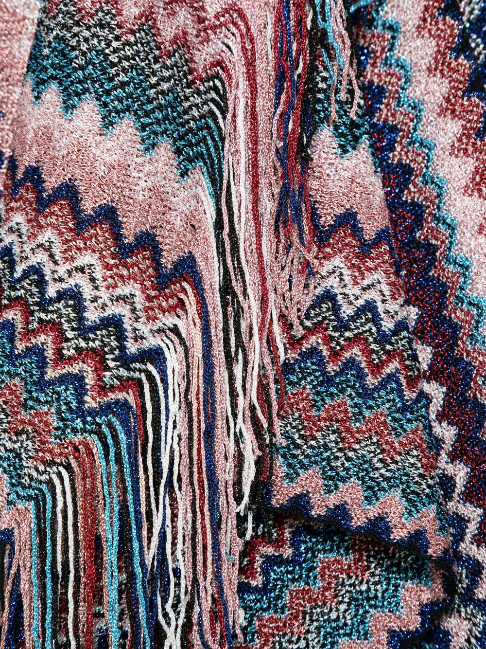 Missoni Sjaal met franje en zigzag patroon - Blauw