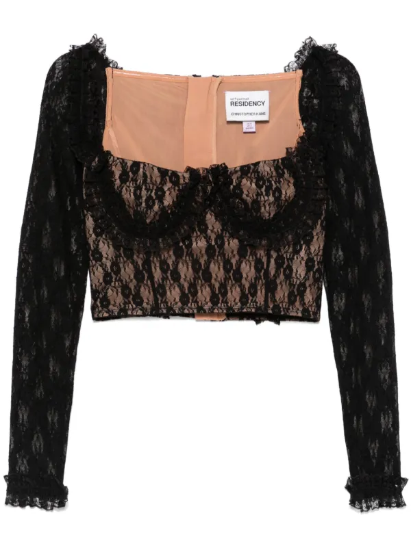Tシャツ・カットソー SELF PORTRAIT Christopher kane lace top self-portrait x Christopher Kane Lace Ruffle Top in Black | FWRD