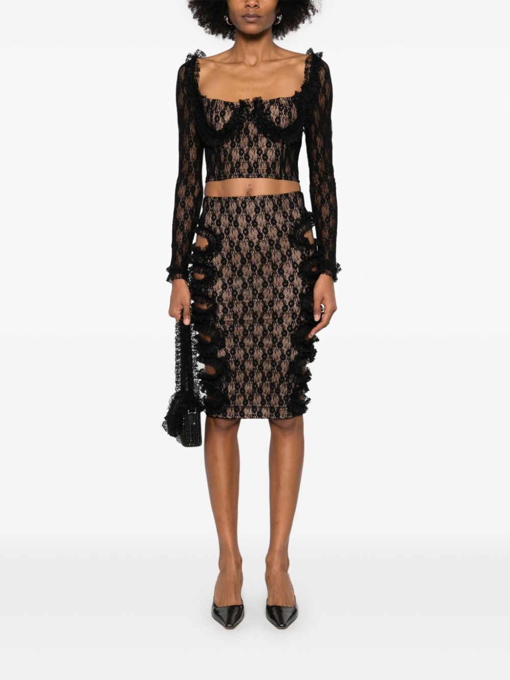 Self-Portrait x Christopher Kane lace ruffle top - Zwart