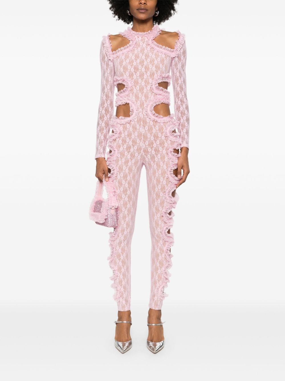 Self-Portrait cut out-detail lace jumpsuit - Roze