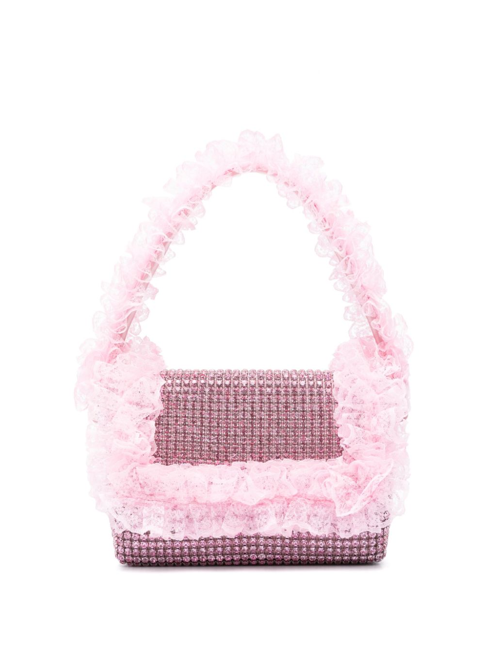 crystal-embellished lace-detail shoulder bag