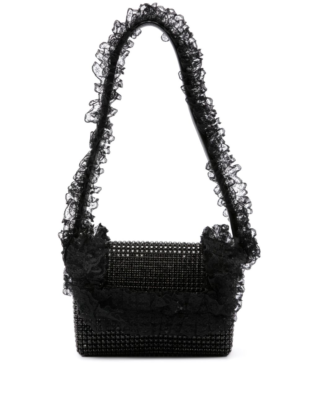 crystal-embellished lace-detail shoulder bag