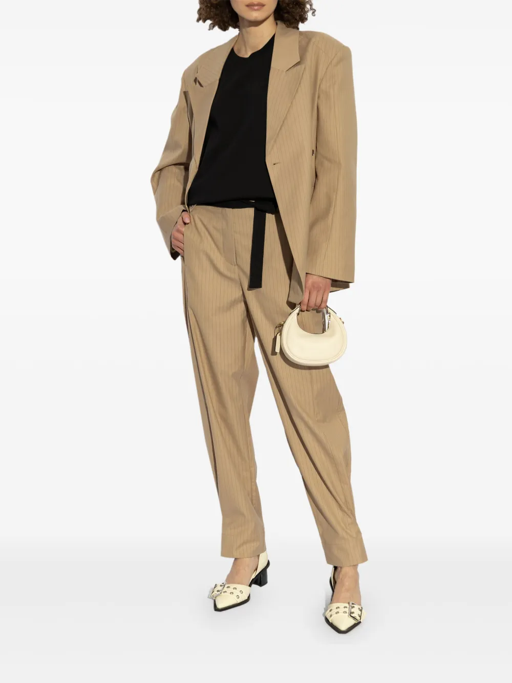 GANNI striped-jacquard trousers - Beige