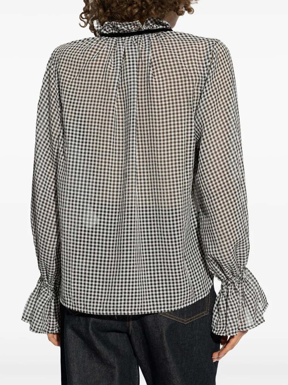 GANNI Doorzichtige geruite blouse Zwart