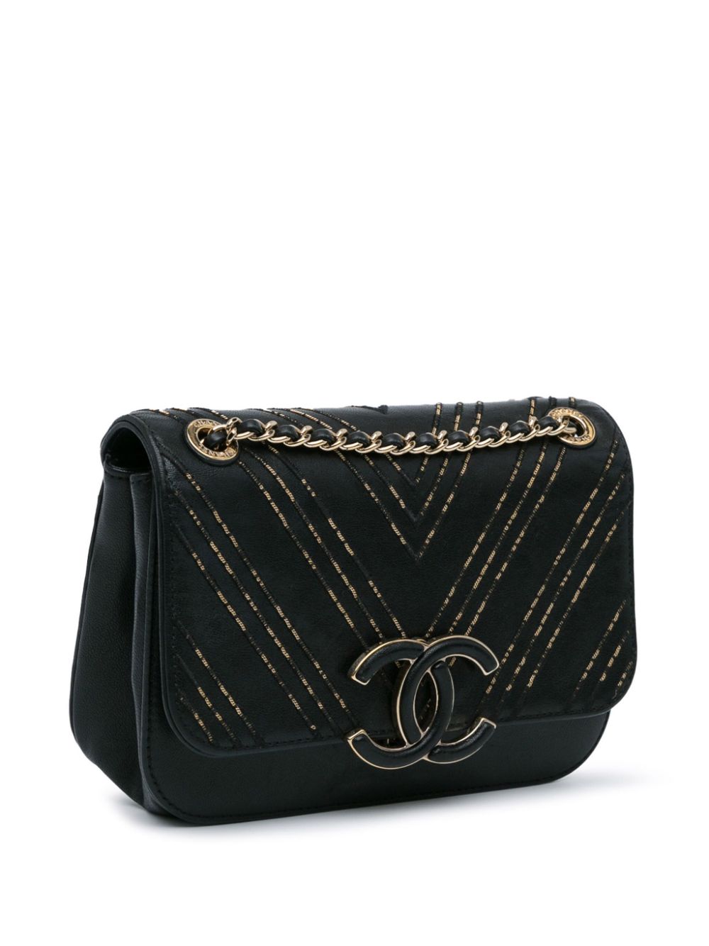 CHANEL Pre-Owned 2017-2018 kleine Subtle Flap lamsleren schoudertas - Zwart