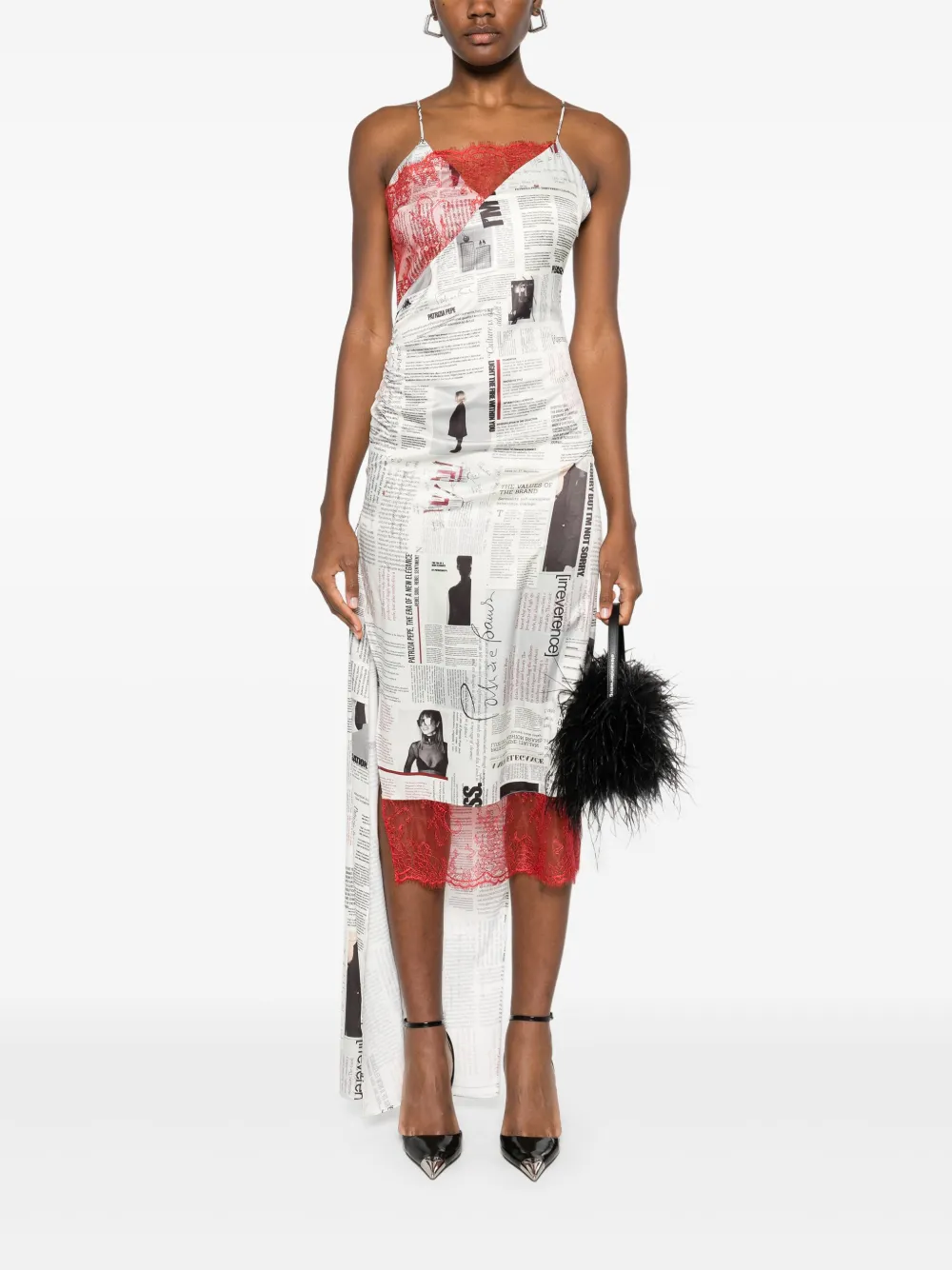 Patrizia Pepe newspaper-print midi dress - Beige