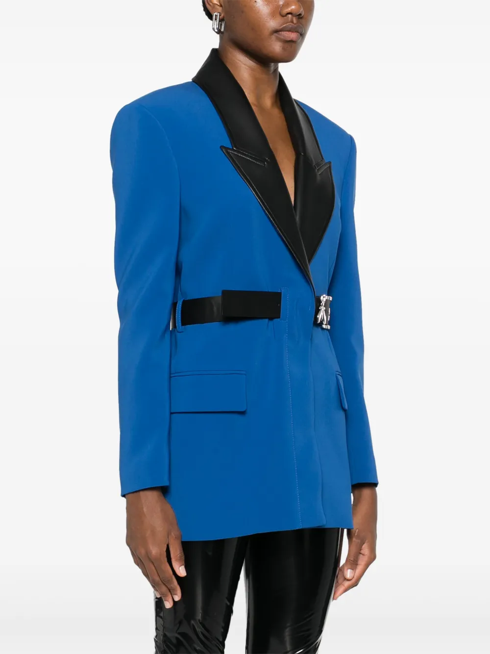 Shop Patrizia Pepe Contrasting-collar Blazer In Blue